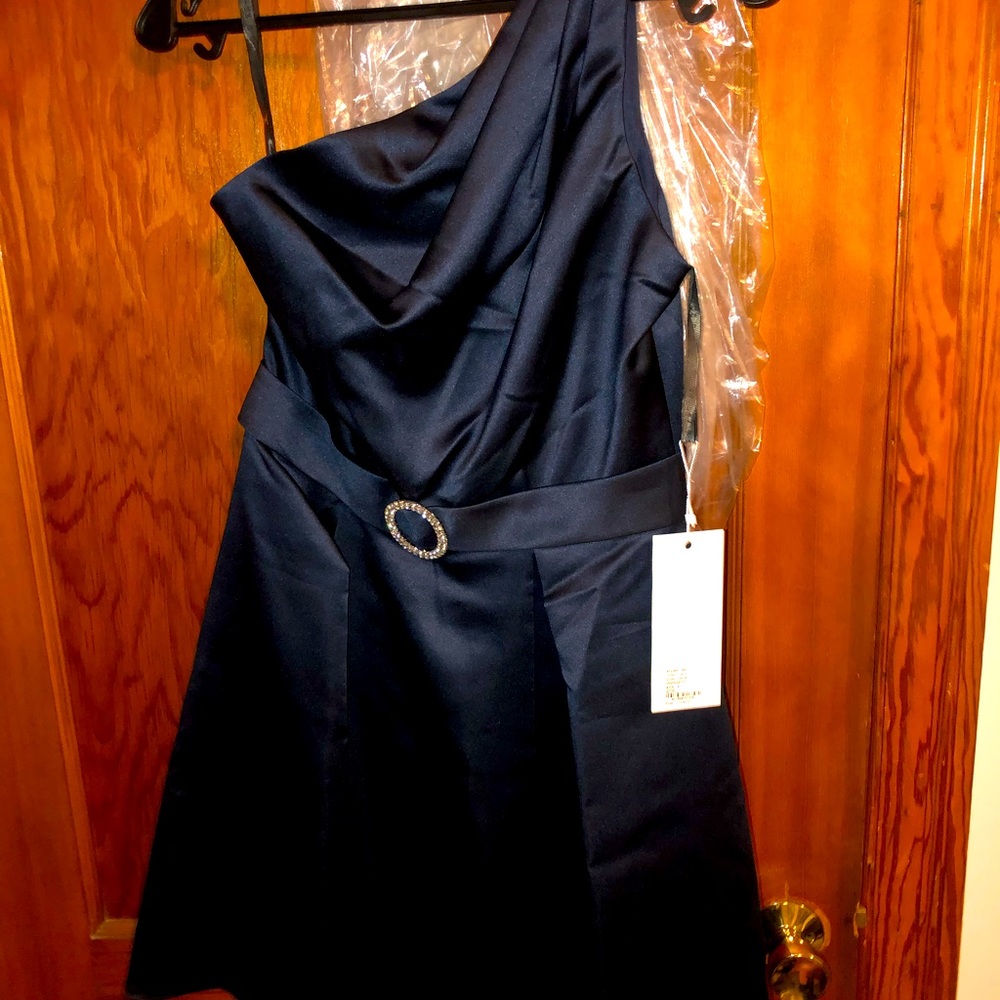 Dress, fancy, size 4, polyester, looks like satin, rhinestone accent at waist.